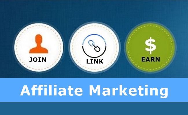 affiliate marketing banner with 3 circles with images and the join link earn
