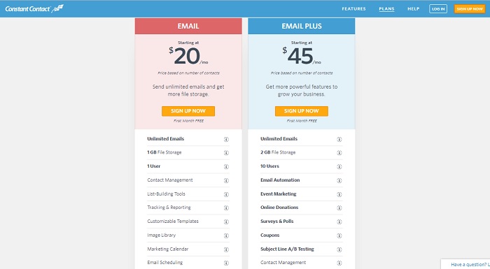 Constant Contact Price Plans