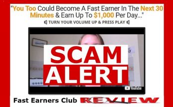 screenshot of fast earners club website with scam alert across the video screen