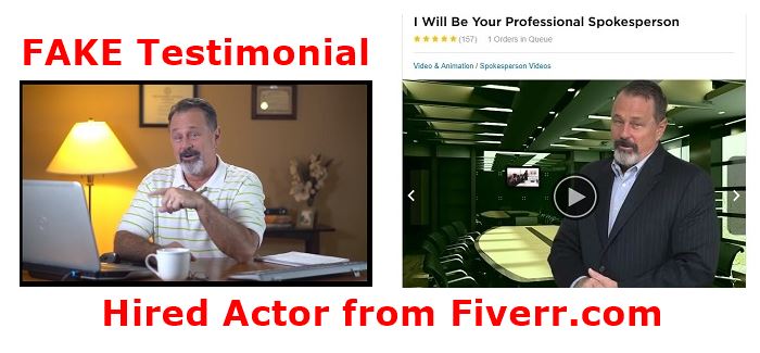 Fake testimonial photo from site and fiverr