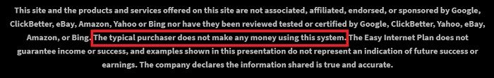 Disclaimer from one click pay day site